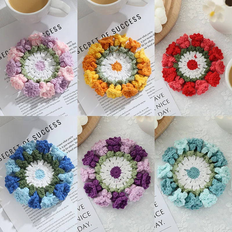 الملونة اليدوية الكروشيه ثلاثي الأبعاد البتلة DIY بها بنفسك الربط أكياس الملابس معزول كوستر خيط القطن مسند للكوب ديكور كأس حصيرة