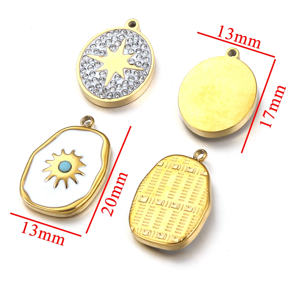 4pcs Stainless Steel Gold Plated Enamel Sun Natural Stone Pendant Oval for DIY Necklace Earring Jewelry Making Supplies Material