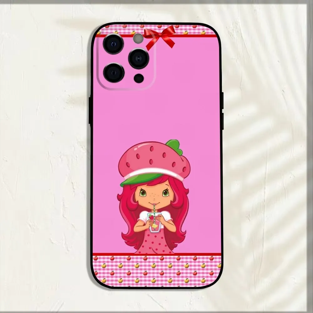 Girl Pink Strawberry S-Shortcake Phone Case For iPhone 16,15,14,13,12,11,Pro,X,XS,Max,XR,Plus,Mini Soft Black Cover