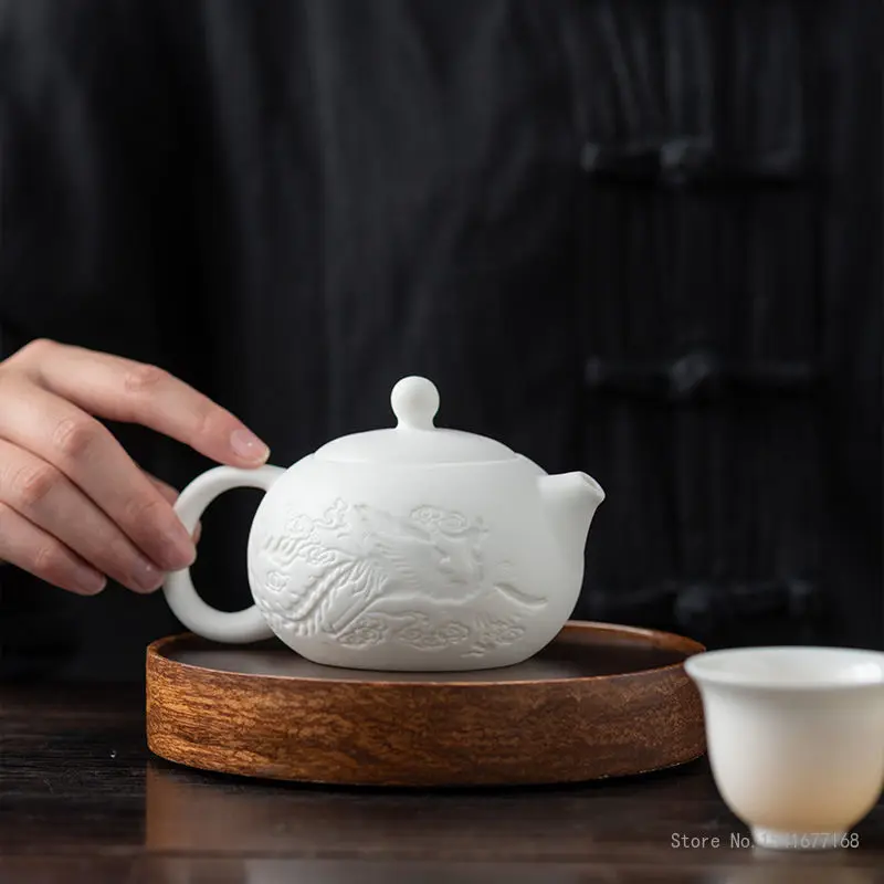 

Chinese High Grade Porcelain Teapots, Sheep Fat Jade White Porcelain, Kung Fu Ceramic Household, Handmade, 220ml Single Pot, New