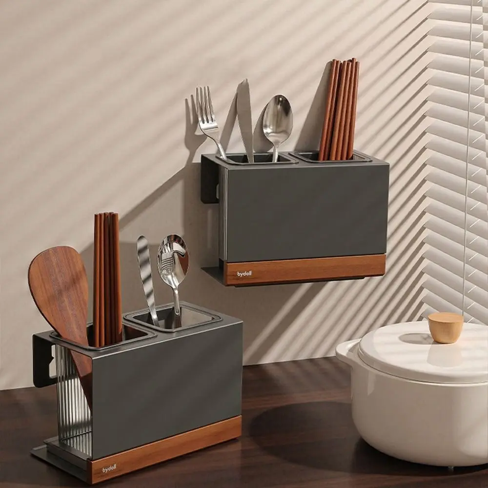 

Wall Mounted Suction Cup Chopstick Box Space Saving Large Capacity Chopstick Cage with Drain Tray Moisture-proof