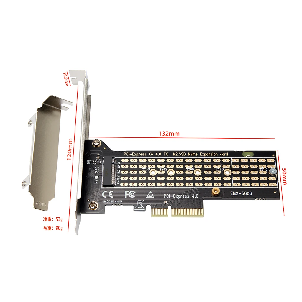 NVMe PCIe M.2 NGFF SSD to PCIe X4 4.0 adapter card with bracket support 2230/2242/2260/2280/22110
