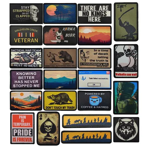 Funny Meme Patches Sunset Sunrise Scenery Goose Cat Memes Tactical letter WARNING Patches for Backpacks Outdoor explore Applique