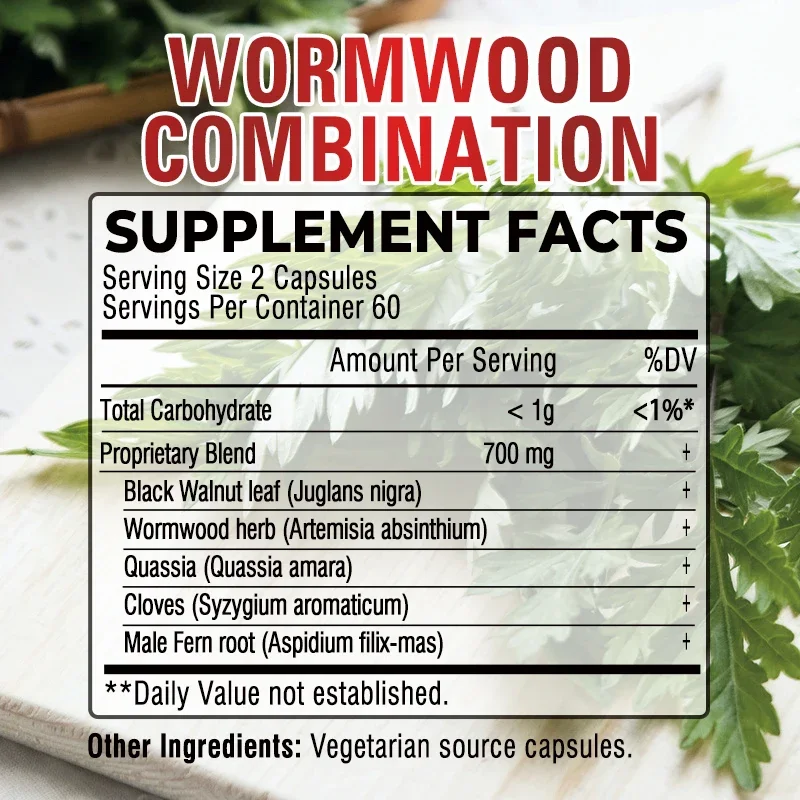 Wormwood Combination 700 Mg - Vegetarian Capsules with Walnut Leaf, Quinoa, Cloves