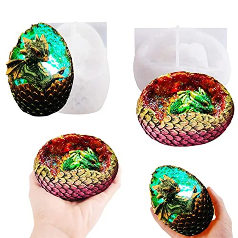 Egg Mold, 2 Styles of Resin Animal Molds with Finely Carved Dragon Scale Design, 3D Dinosaur Silicone Molds