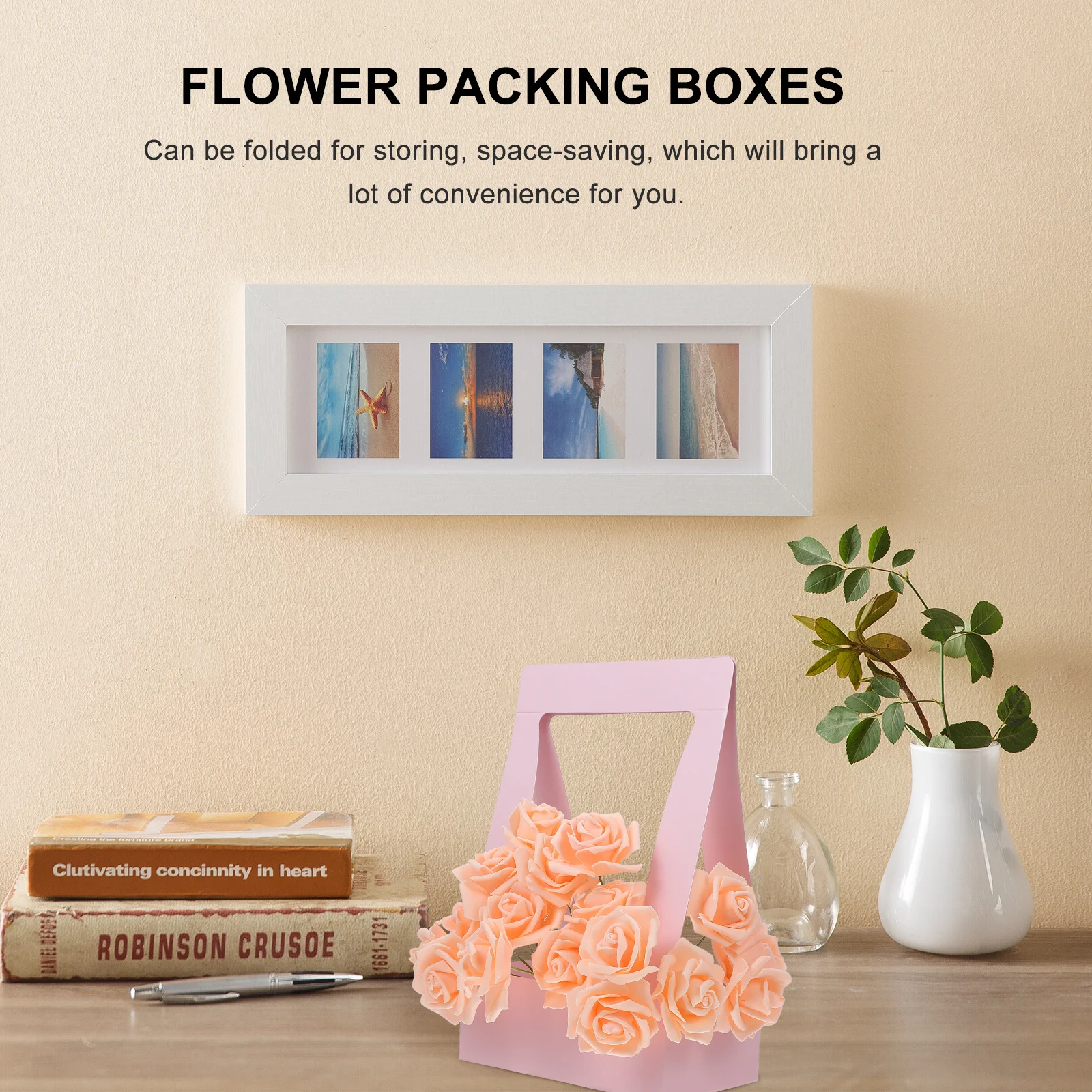 

5Pcs Paper Folding Flower Boxes Portable Creative Bouquet Packaging Box Decorative Handheld Flower Gift Box Bouquet Wrapper