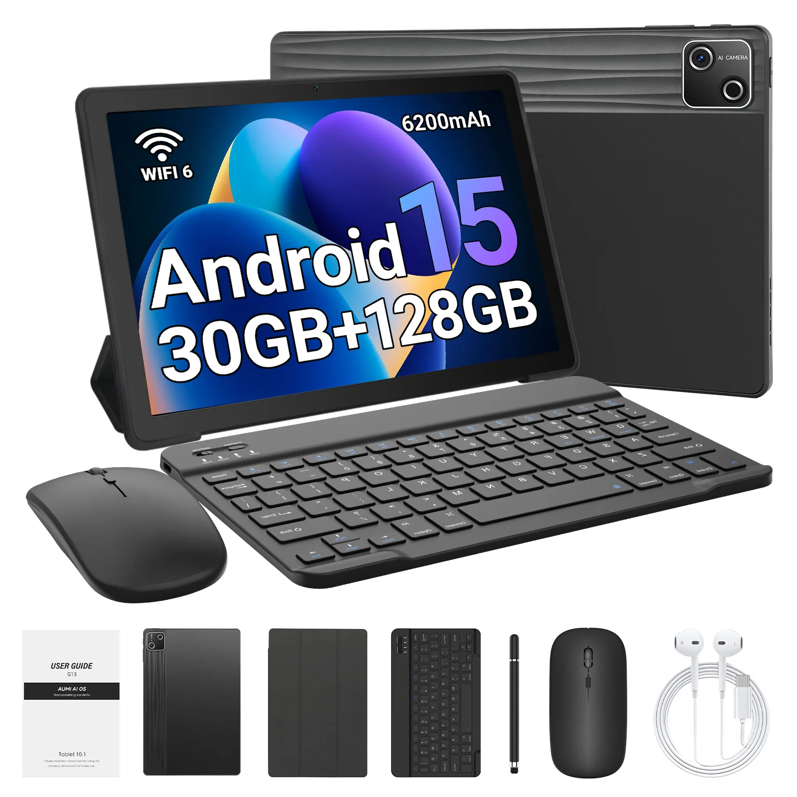 URAO G13L 10.1" HD Tablet Set Octa Core Processor 22GB RAM 128GB ROM Android 15 6200mAh Battery Front 5MP Rear 8MP Camera