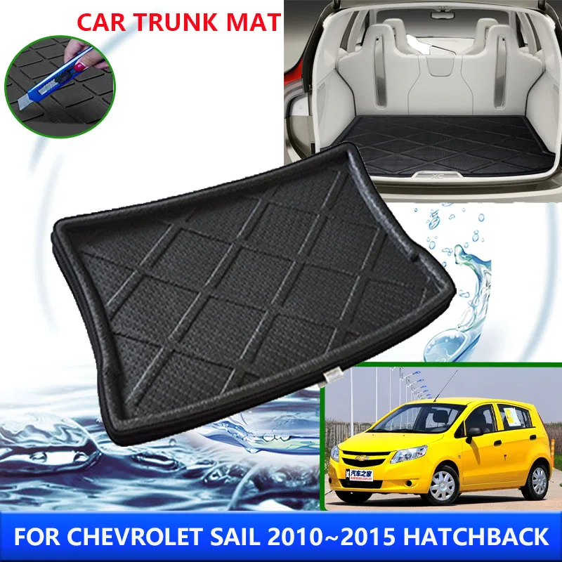 For Chevrolet Sail 2010~2015 2011 2012 Hatchback Car Rear Trunk Protector Pad Auto Waterproof Liner Anti-Fouling Mat Accessories