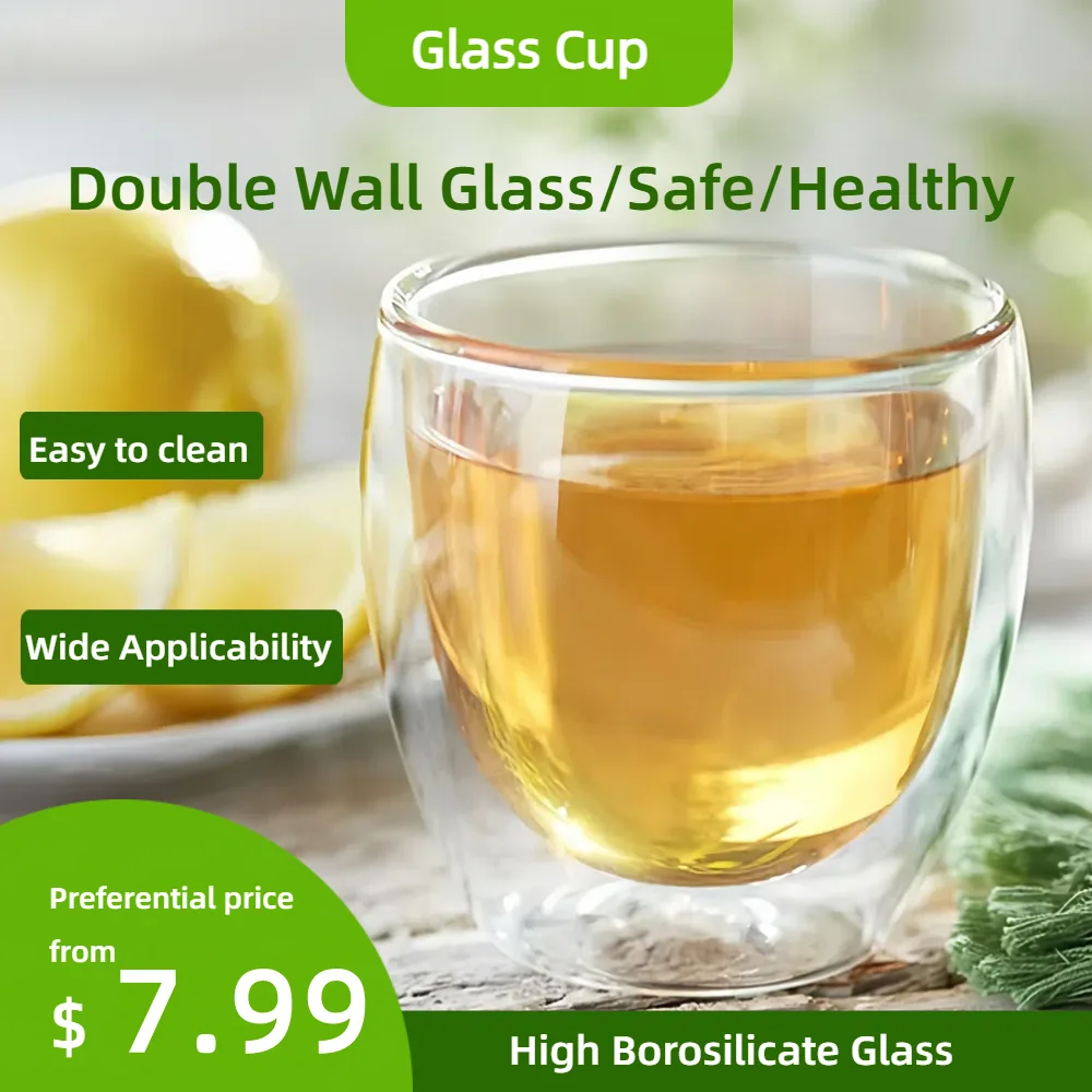 Taza de té de vidrio de 80ml, 6 uds., transparente, doble capa, vidrio de borosilicato alto, resistente al calor, juego de accesorios para regalo de jugo de leche