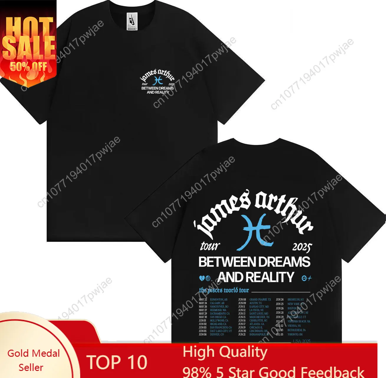 

Singer James Arthur T Shirt The Pisces World Tour Pop Music Y2K Casual Men Women Short Sleeve Tshirt High Quality Oversized Tops