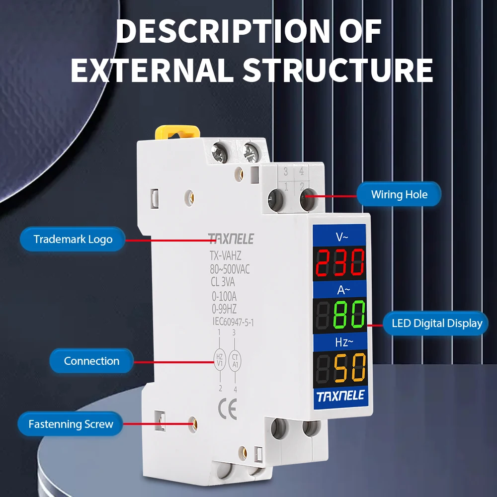 Din Rail 18mm napięcie prądu HZ Meter AC 80-500V 220V 380V 100A modułowy woltomierz wskaźnik cyfrowy próbnik napięcia