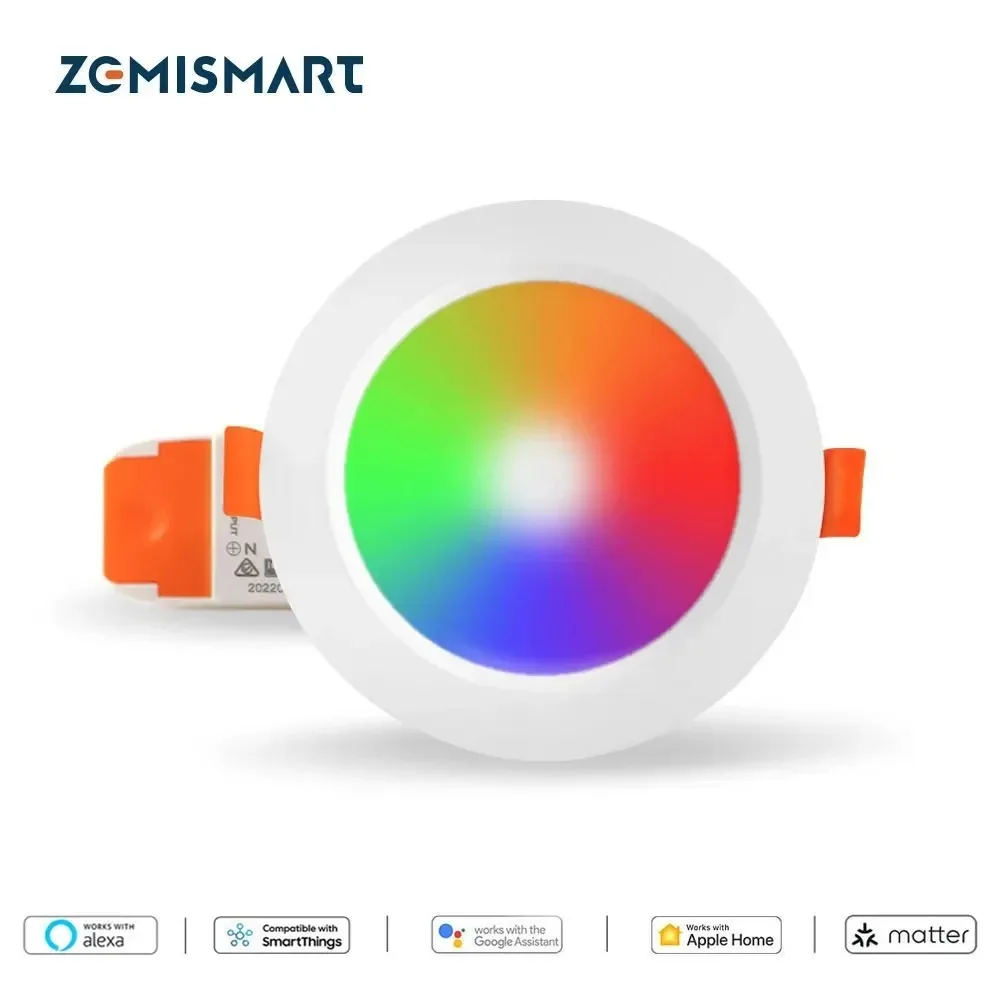 Zemismart WiFi certyfikowany matter LED typu Downlight RGBCW okrągła lampa sufitowa 9W 12W 15W Homekit Alexa Google Home Smartthings App