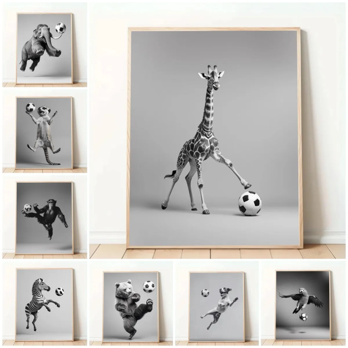 Funny Soccer Poster “Animal Playing Soccer,” Humorous Animal Art, Gift for Soccer Fans, Animal illustration Home Decor