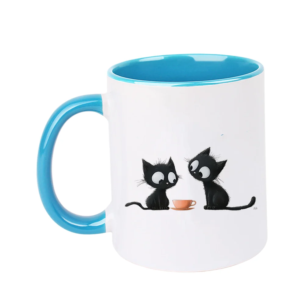 11oz Ceramic Coffee Mug with Cute Black Cat Print Adorable Kitten Design for Home Office Tableware Birthday Party Holiday Presen