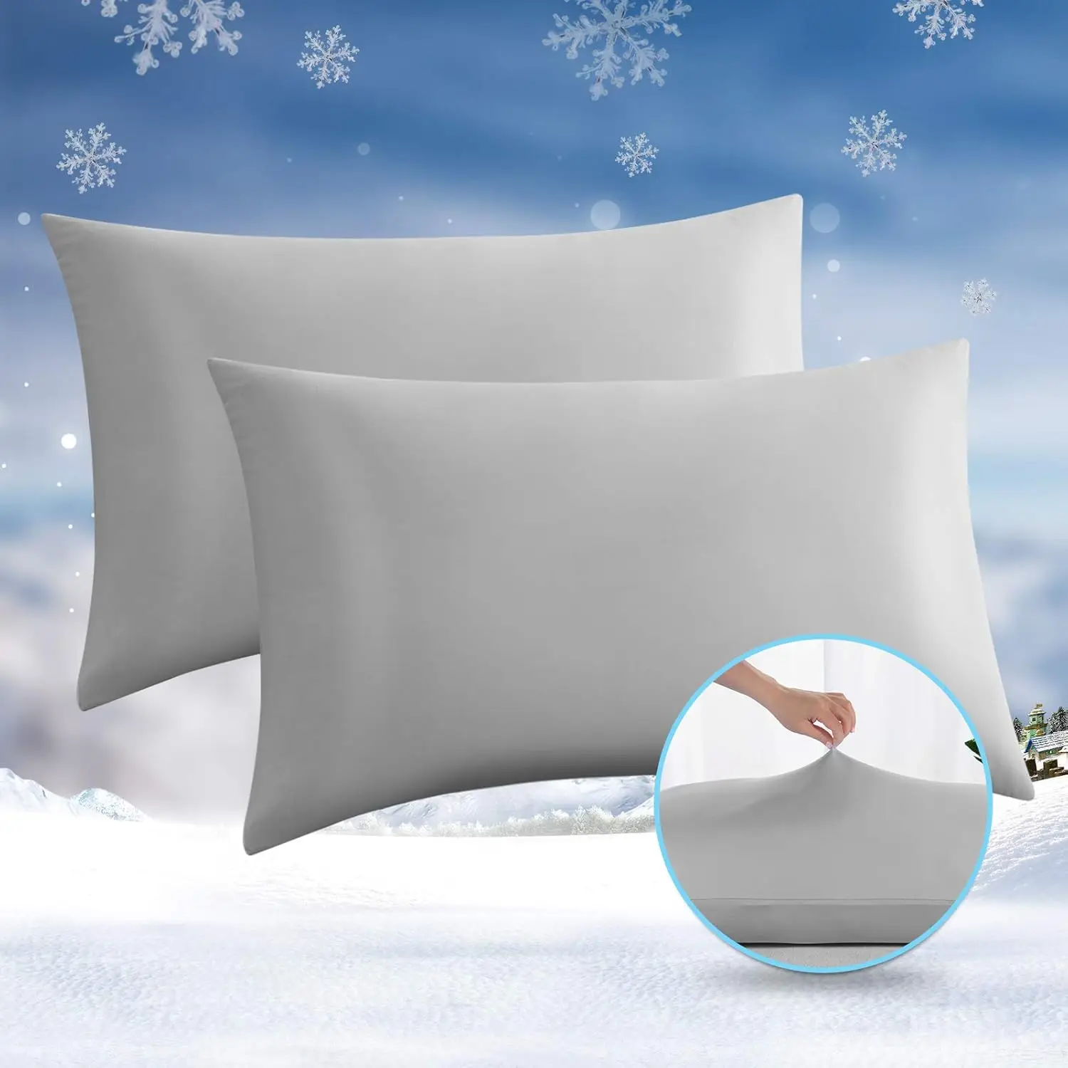 

2 Pack Cooling Pillow Cases, Arc-Chill Q-max>0.5 Stretch Cooling Pillowcases for Hair Skin and Hot Sleepers, Soft Silky Summe
