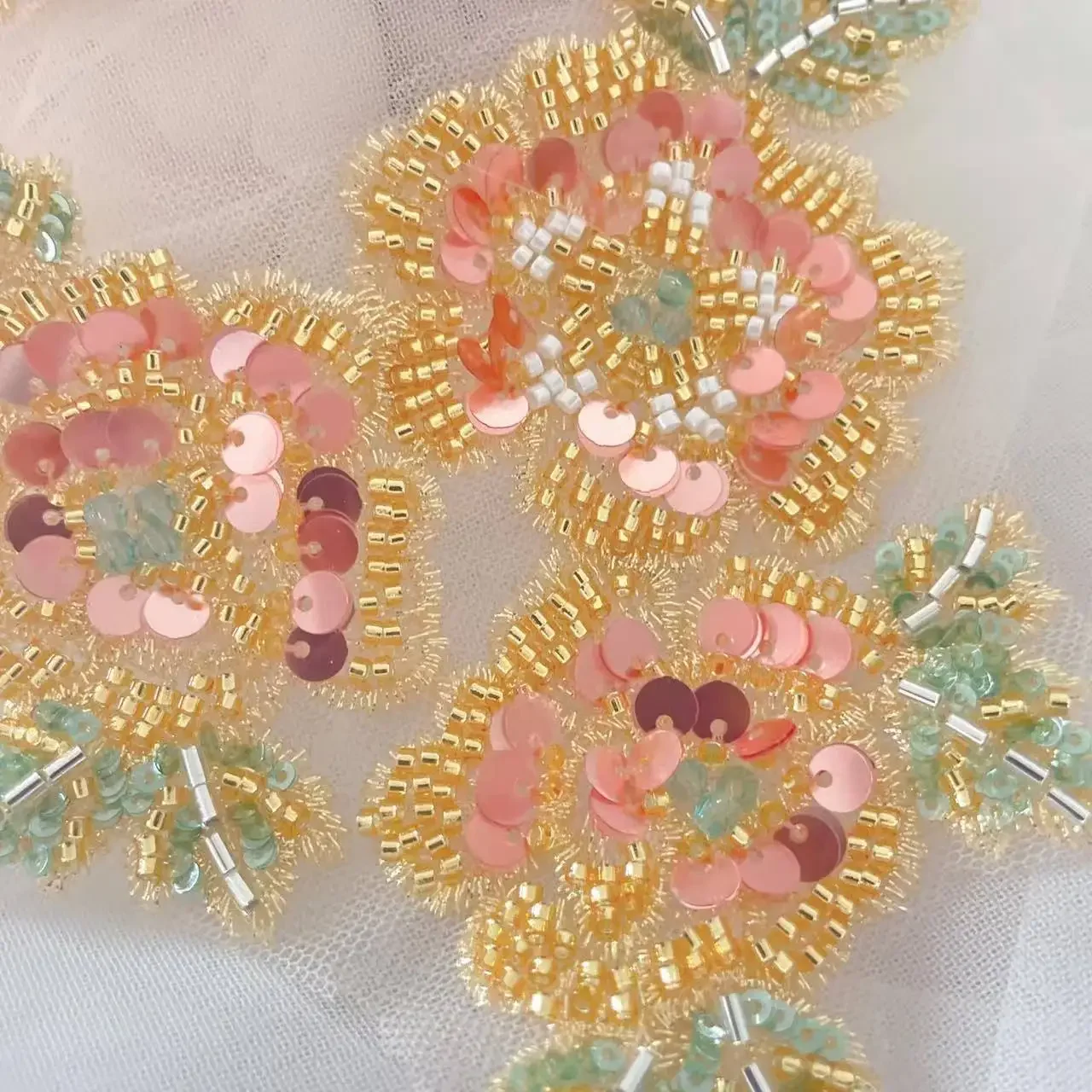 Multicolor Golden Bead Rose, Shining Sequins Applique, Embroidery Patches, Sewing Handmade. DIY Jewelry Materials RS24667