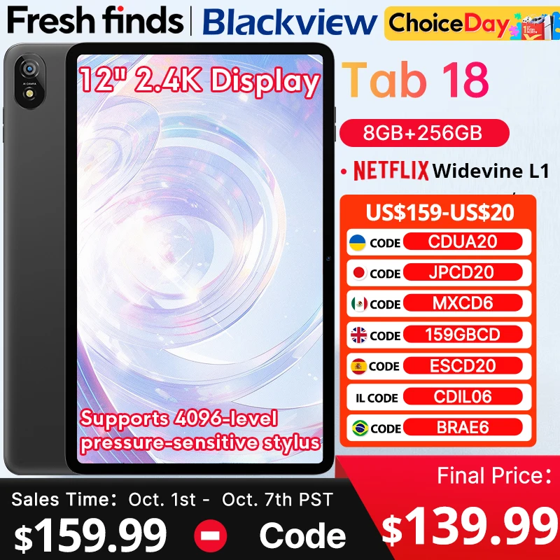 Blackview Tab 18 tablette 12 pouces 2.4K FHD + affichage 8GB 256GB 8800mAh 33W Widevine L1 MTK Helio G99 coussin de sensibilit  la pression Pc