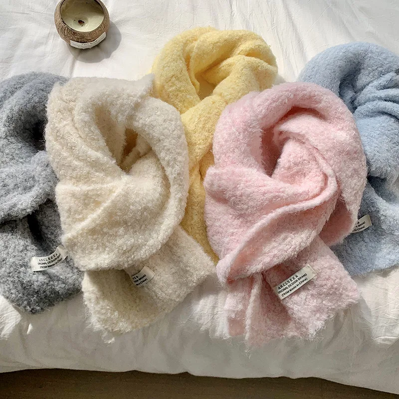 

Женский зимний шарф, милый стильный черный шарф, женский новый однотонный универсальный теплый мягкий плюшевый вязаный шарф, зимний модный шарф