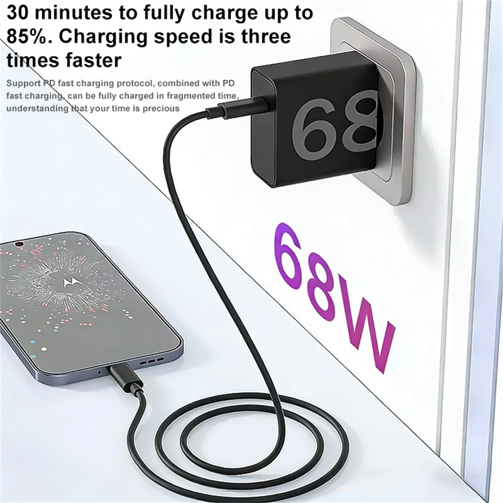 NOWA Oryginalna Ładowarka 68W Do Motoroli USB C Type-C Szybkie Ładowanie Adapter Do Telefonu Motorola 68W Kabel Do Szybkiego Ładowania Akcesoria — zdjęcie produktu 4