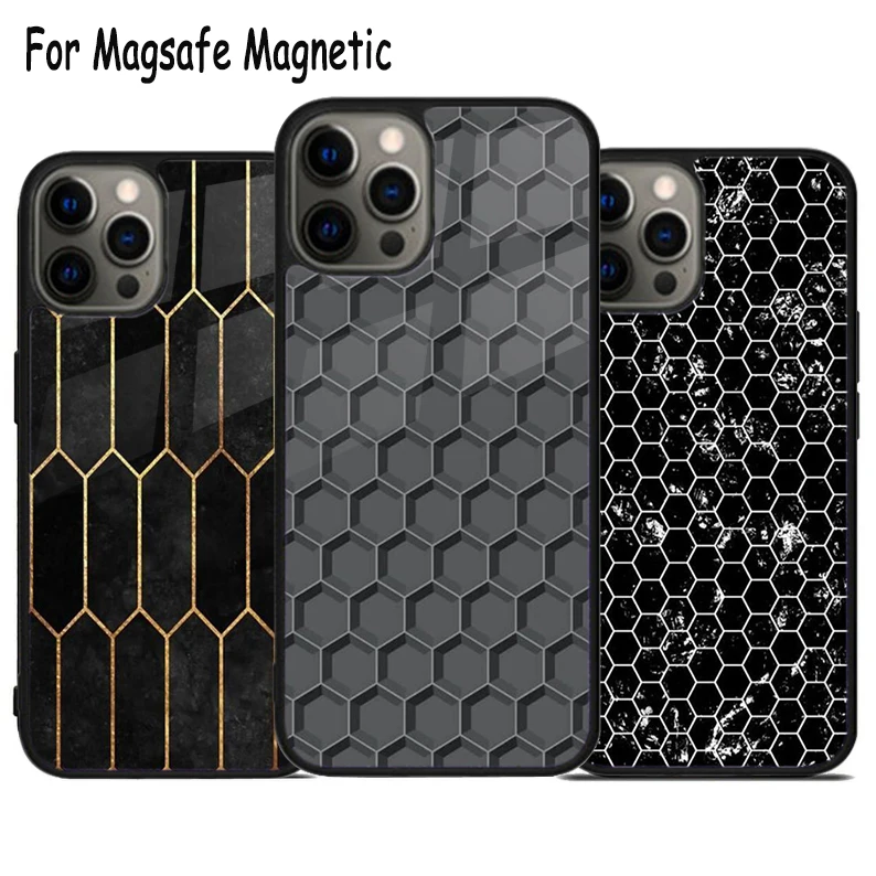 Grunge Texture Hex Grill Wireless Charge Magsafe Phone Case For iPhone 15 16 14 13 11 12 Pro Max Plus Magnetic Bumper Cover