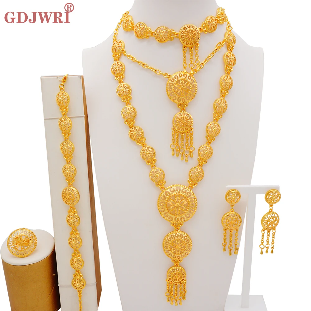 Dubai Jewelry Sets Gold Color Necklace & Earring Set For Women African France Wedding Party Jewelery Ethiopia Bridal Gifts