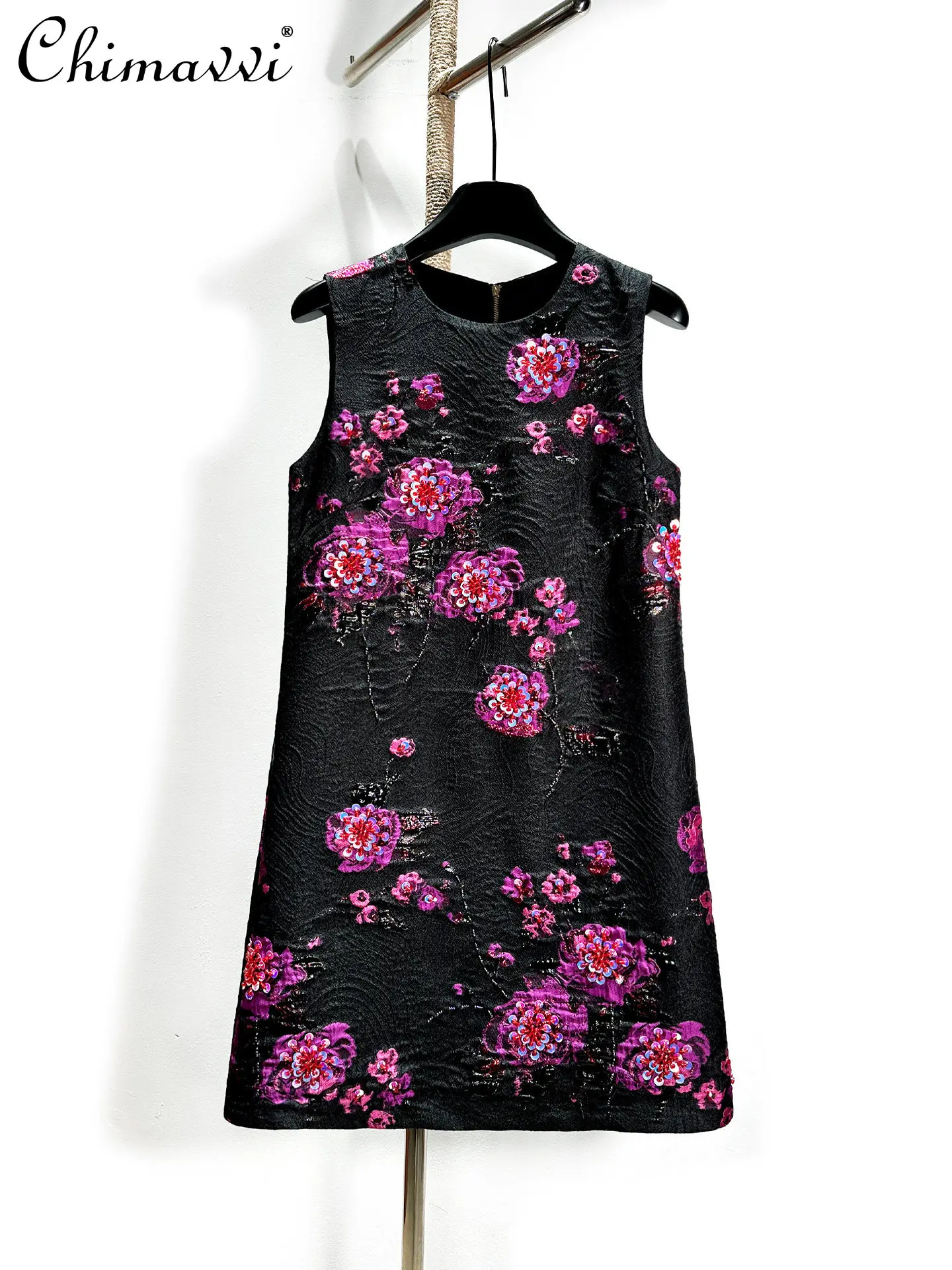 

Heavy Sequin Beaded Slimming Black Sleeveless Dress for Women Spring Summer New High-end Fashion Round Neck Elegant Tank Dress