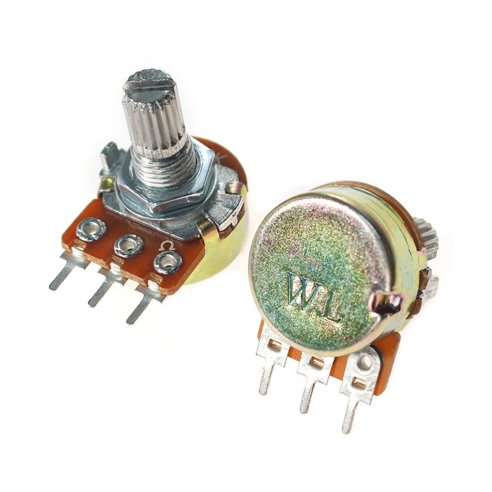 5 Set WH148 15mm 3pin Lineaire Potentiometer 1K 2K 5K 10K 20K 50K 100K 250K met Zwarte Aluminium Knop Cap Potentiometers Kit