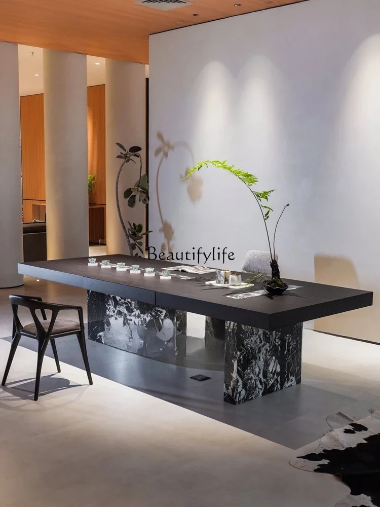 

FG10Italian minimalist solid wood minimalist marble tea table black and white flower creative art dining table