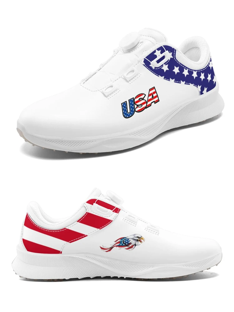 

Dropshipping USA Flag Design Custom Print Unix Golf Shoes non-slip golf shoes with rotary buckle