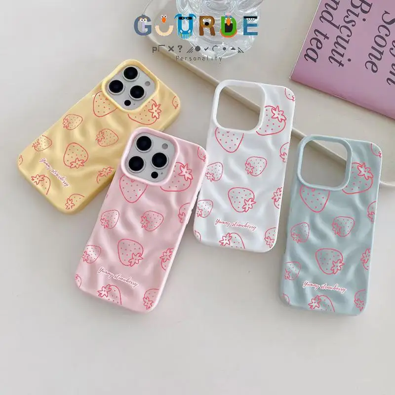 

Gourde Simple Yummy Starwberry Pattern Wavy Folds Phone Case for Iphone 16 15 14 12 13 11 Pro Max Ip 14 15 Plus