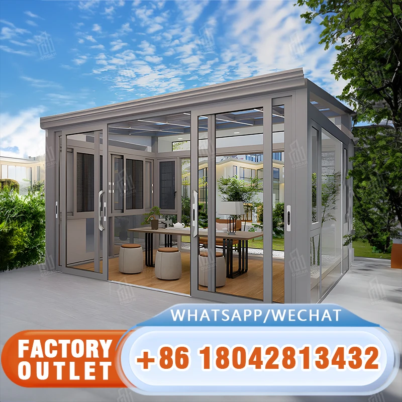 big fabricated bulletproof modular glass patio sunshine aluminum garden solarium green house sunroom