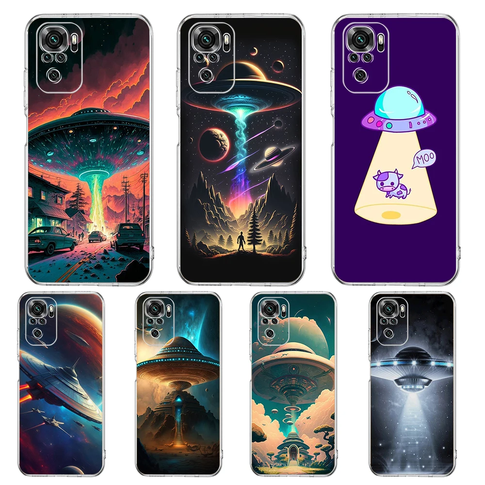 Transparent Phone Case for Redmi 13C 12C 10C Note 13 12 11 11T K40 Gaming Plus Pro 4G 5G Soft TPU Cover Shell Alien Martian UFO