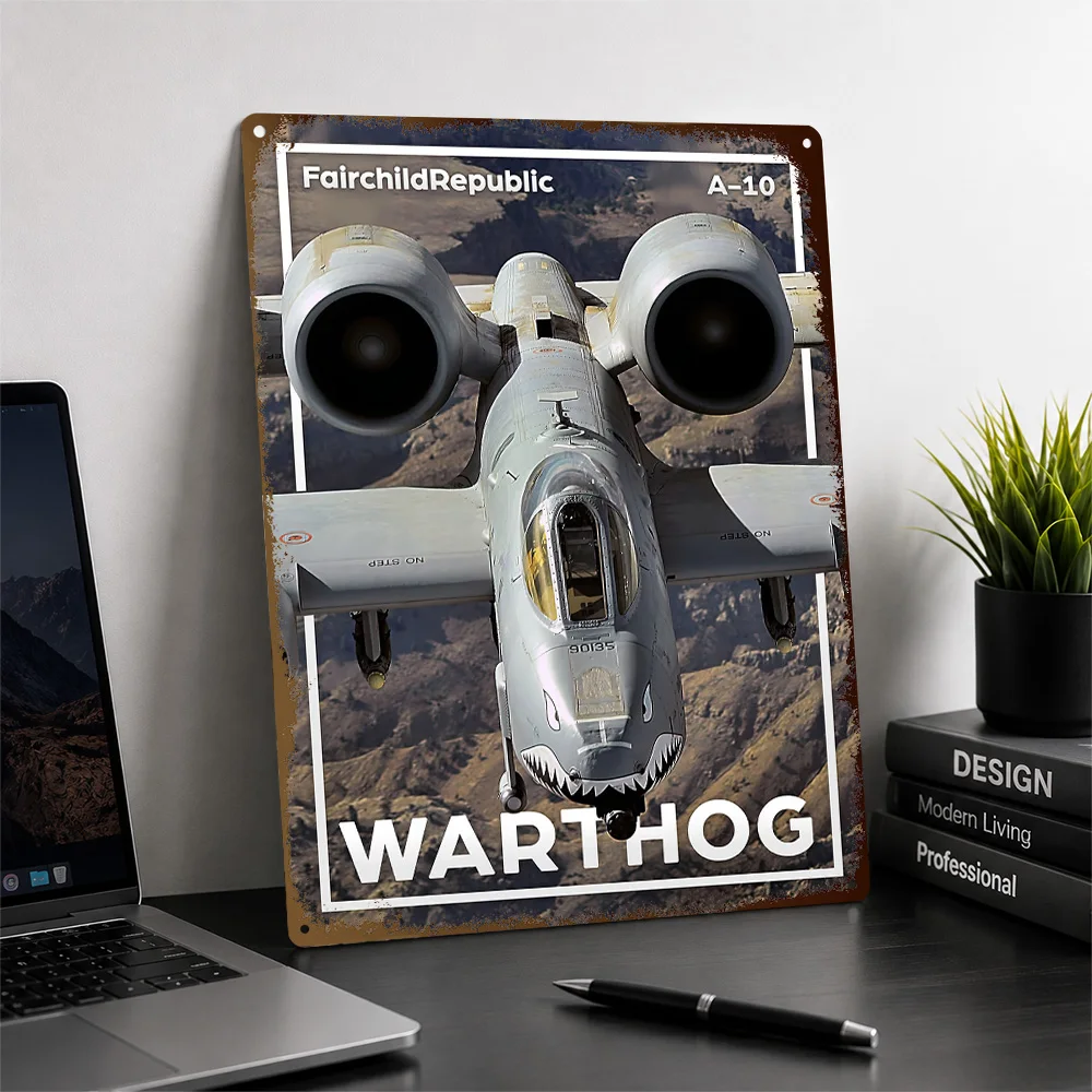 A-10 Thunderbolt Front View Textured Poster Personalized Metal Tin Sign Fighter Jet Profile Wall Art Belongs In Collector Dens