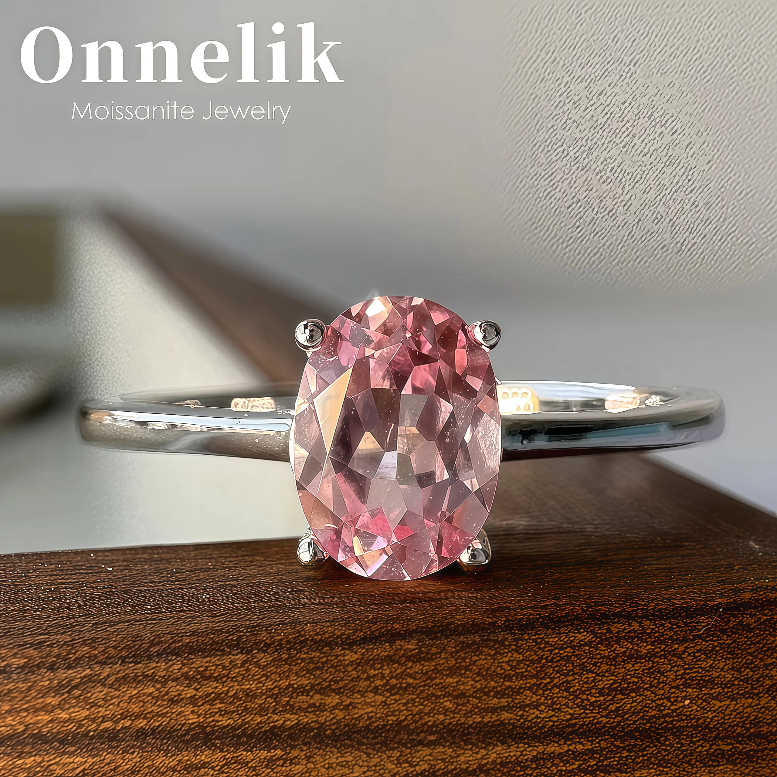 

Onnelik 1ct Full Moissanite Rings Pink Papalacha Lab Grow Diamond for Women Engagement Party Gift 925 Sterling Silver Jewelry