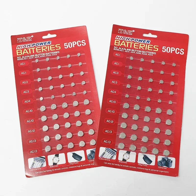 1.55V 50PCS AG13 Pila LR44 L AG1 AG3 AG4 AG10 AG12 SR44 Button Batteries A76 LR1154 GP7 Cell Coin Watch Toys Remote Battery
