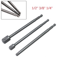 1 3pcs 1 4 3 8 1 2 150mm 1 4-inch Hex Socket Adapter Set Square Drill Bit For Hexagonal Hole Three Jaw Chuck Tools