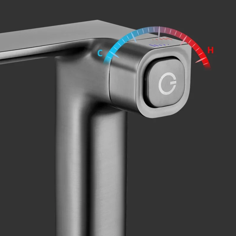 Sitting Single Handle Undercounter Basin Faucet In Advanced Grey Metal For Vanity Bathroom Sink Hot And Cold Water Washbasin Tap