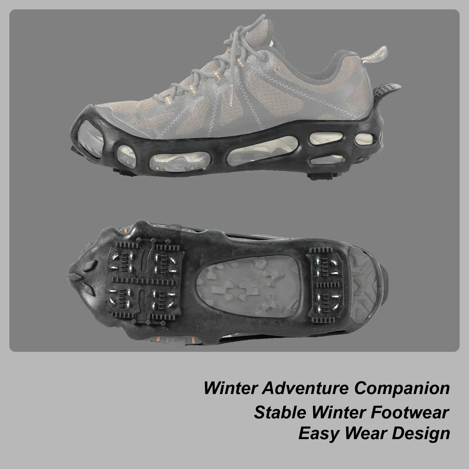 24-Teeth Ice Spikes for Boots Winter with Straps Snow Ice Shoe Boot Cleats  for Men Women Adults Walking Hiking Boots 1 Pair