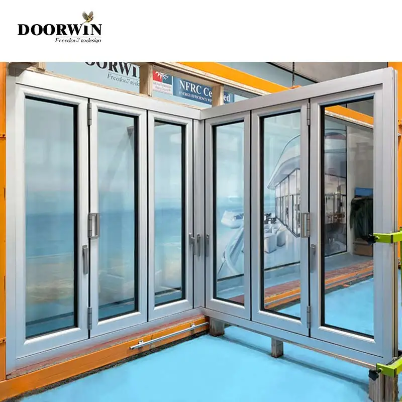 Modern Double Glazed Aluminum Exterior Folding Windows Balcony Hurricane Impact Horizontal Opening