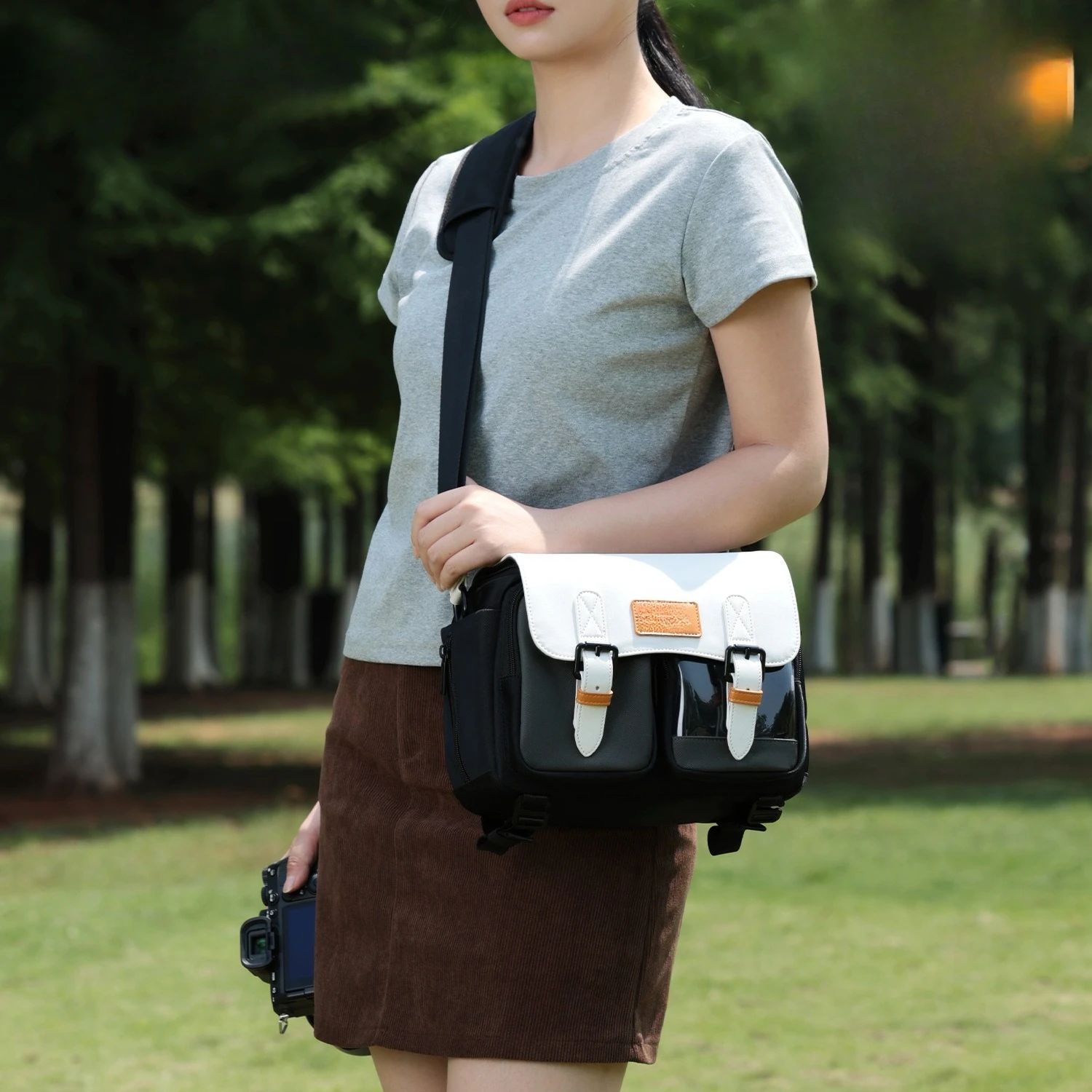 Bolsa casual japonesa Carden para câmera, bolsa de ombro com cores contrastantes, bolsa profissional Canon para câmera SLR para uso externo.