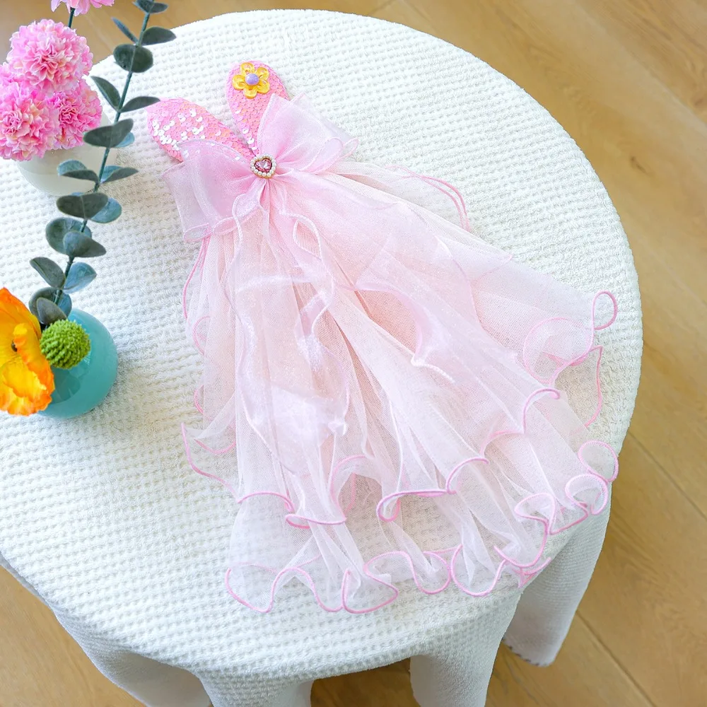 

Elegant Romantic Rabbit Puppy Veil Luxury Beautiful Pet Headdress Breathable Pet Clothing Wedding Ceremony Party