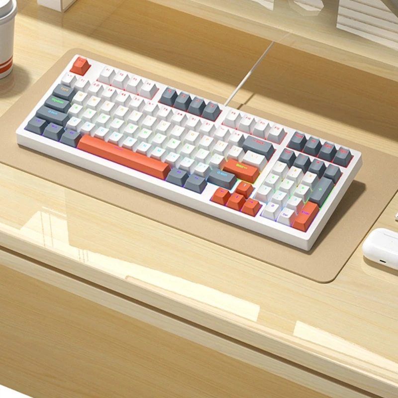 Fio teclado mecânico ergonômico com retroiluminação LED, jogos de computador, uso do escritório, sensação confortável, 98Key, PC