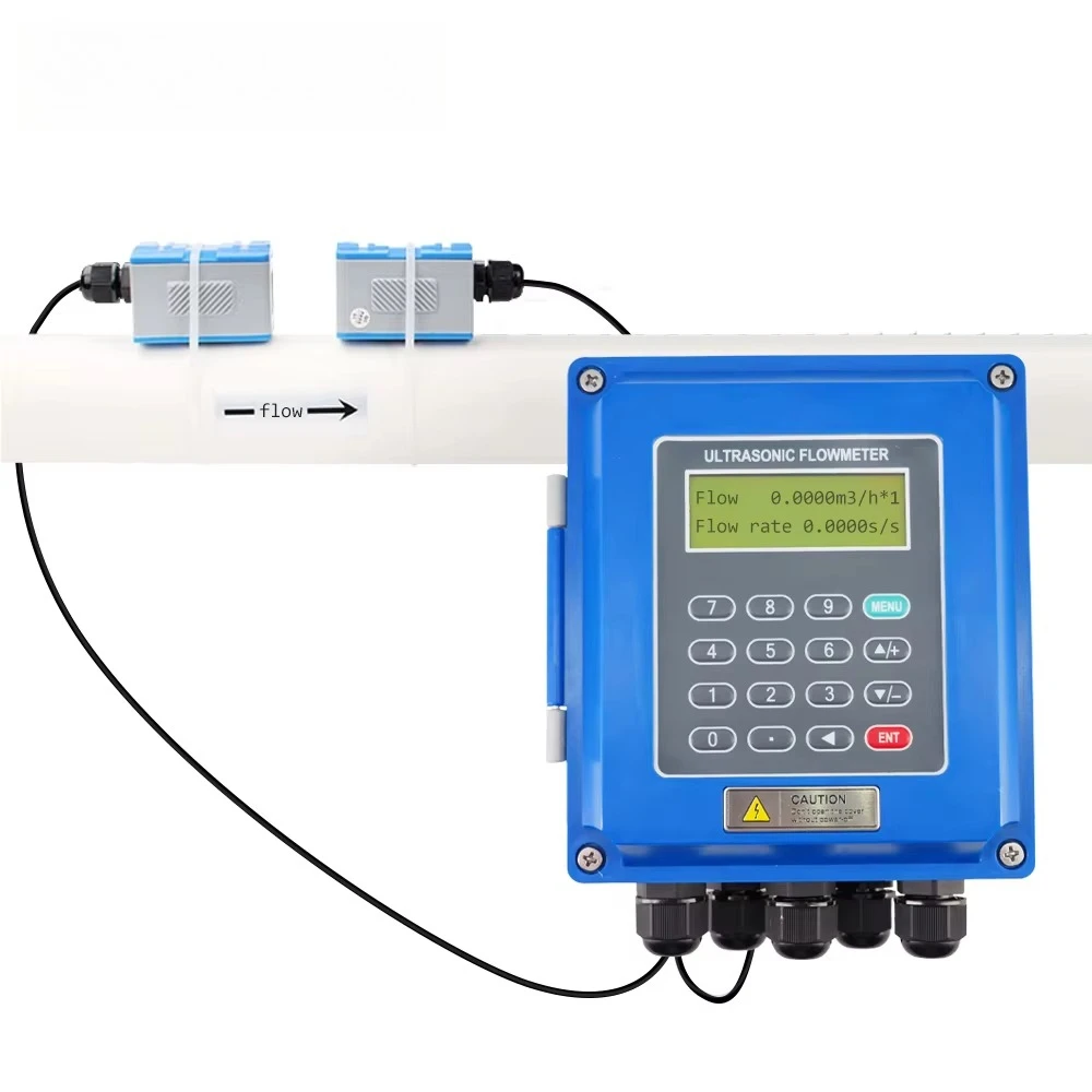 Aice Tech Wall Mounted 4~20ma Flowmeter DN50-700 Rs485 Clamp on Ultrasonic Water Liquid Flow Meter