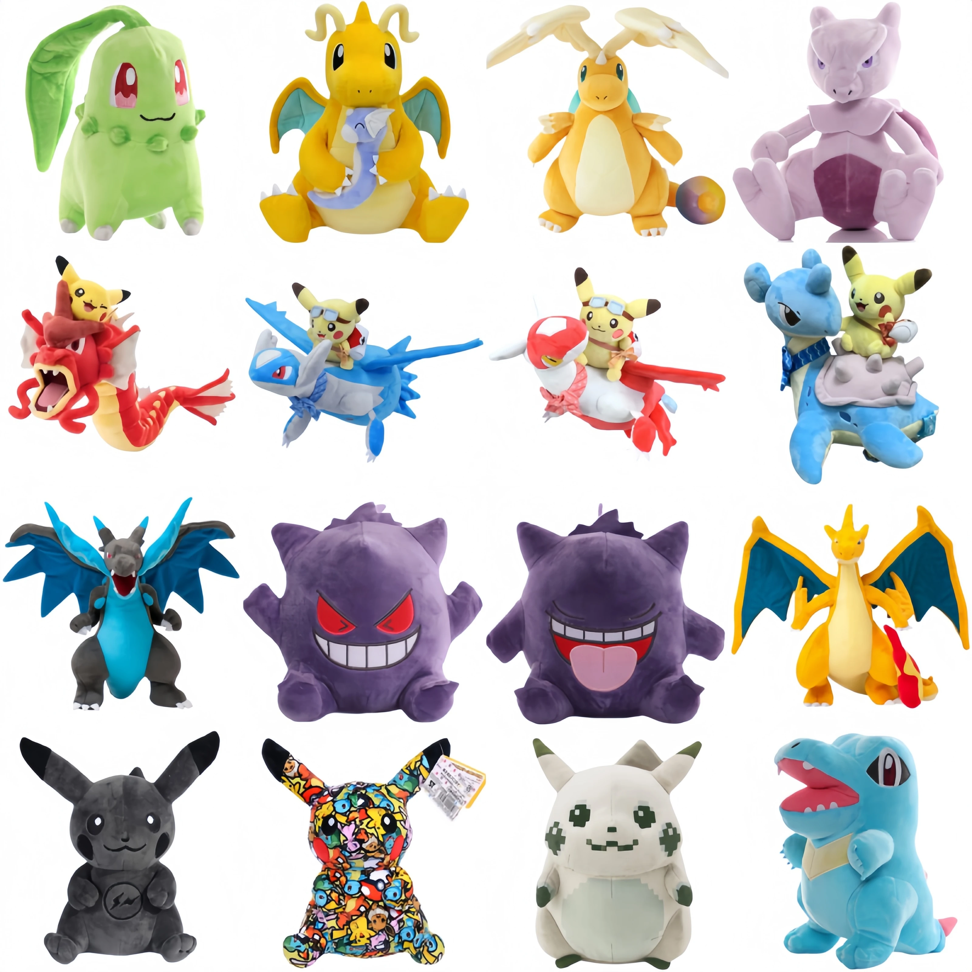 Pelúcia Pokémon Pikachu Mega Dragonite, Charizard Brilhante, Pelúcia Kawaii Mewtwo, Totodile, Chikorita, Lapras, Gyarados