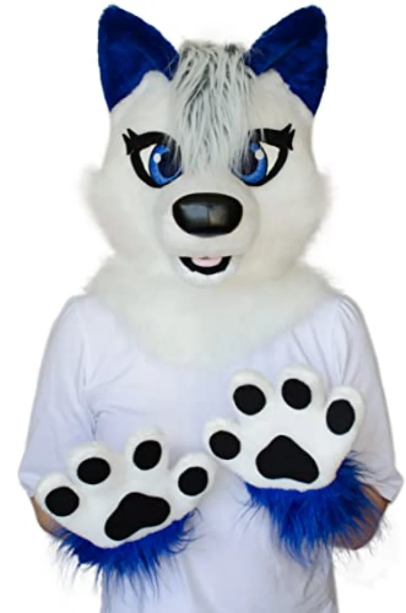 White Wolf Fursuit Head and Handpaws Costumes for Girls Teens Stage Costumes