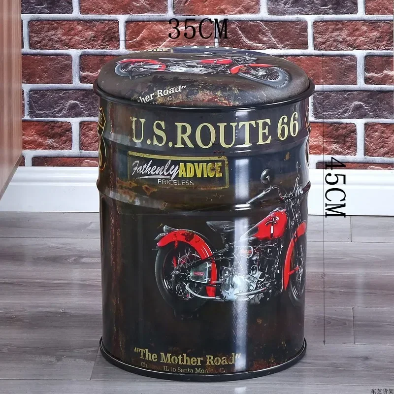 Retro Bar Stool Iron Bucket Stool Storage Home Leisure Thickened Storage Box Industrial Design Comfortable Seating