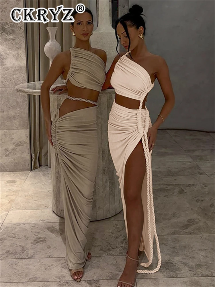 

Ladies Lrregural One Shoulder Elegant Evening Party Dress Women Backless Side Split Long Dresses Woman Clothes Birthday Clubwear