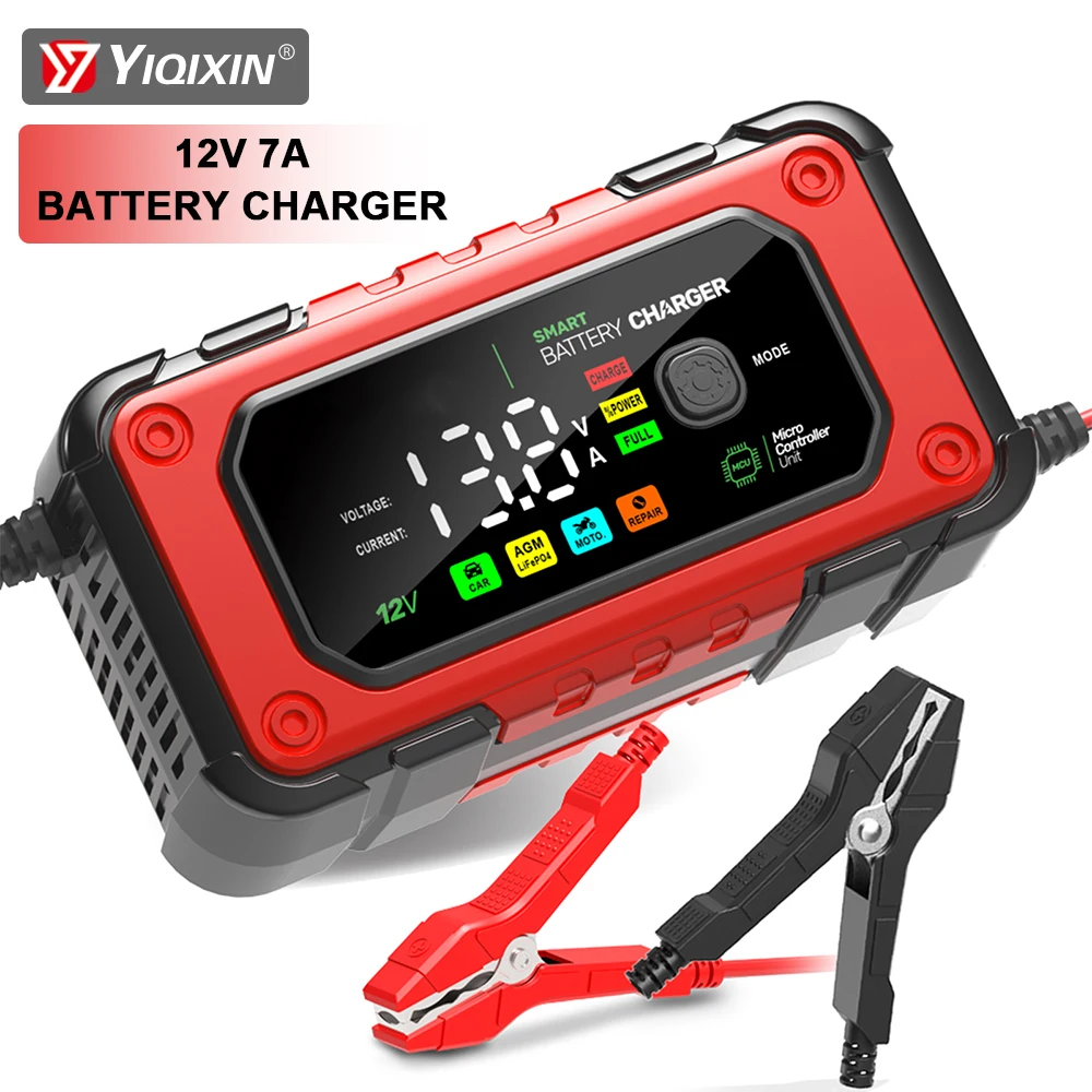 FOXSUR Smart Car Battery Charger For Car SUV RV Motorcycle Truck 12V 7A Multiple Protection Fast Charging Maintainer With Repair