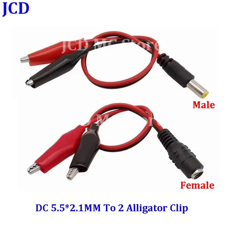 1PC DC5.5*2.1mm Male Female Jack Connector Alligator Clips Crocodile Wire 12V Voltage Power Cable To 2 Alligator Clip Connected