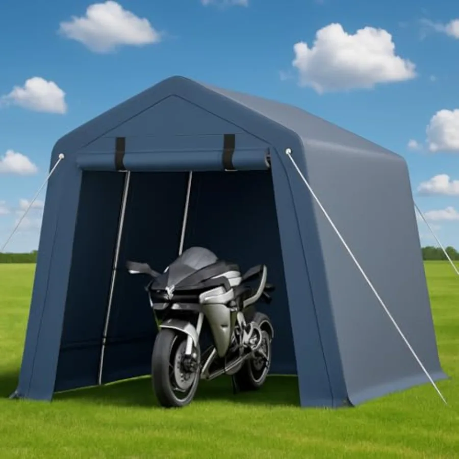 7x12 Feet Outdoor Portable Storage Shelter Shed, Heavy Duty Waterproof Tarp, Motorcycle Garage with Roll-up Zipper Door, Storag